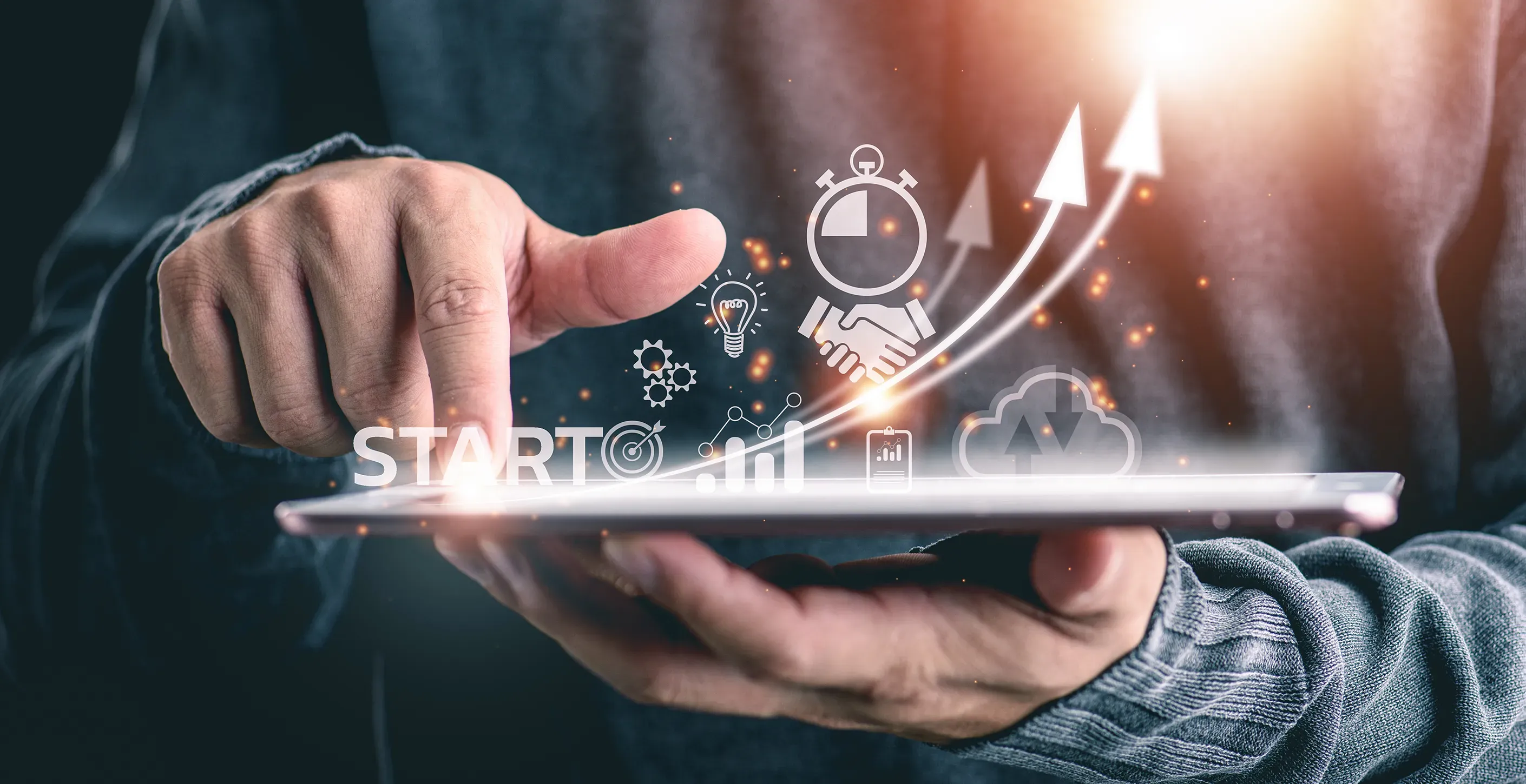 Digitale Darstellung von Risikoanalyse, Sicherheitsbewertung und strategischer Unternehmensberatung auf einem Tablet